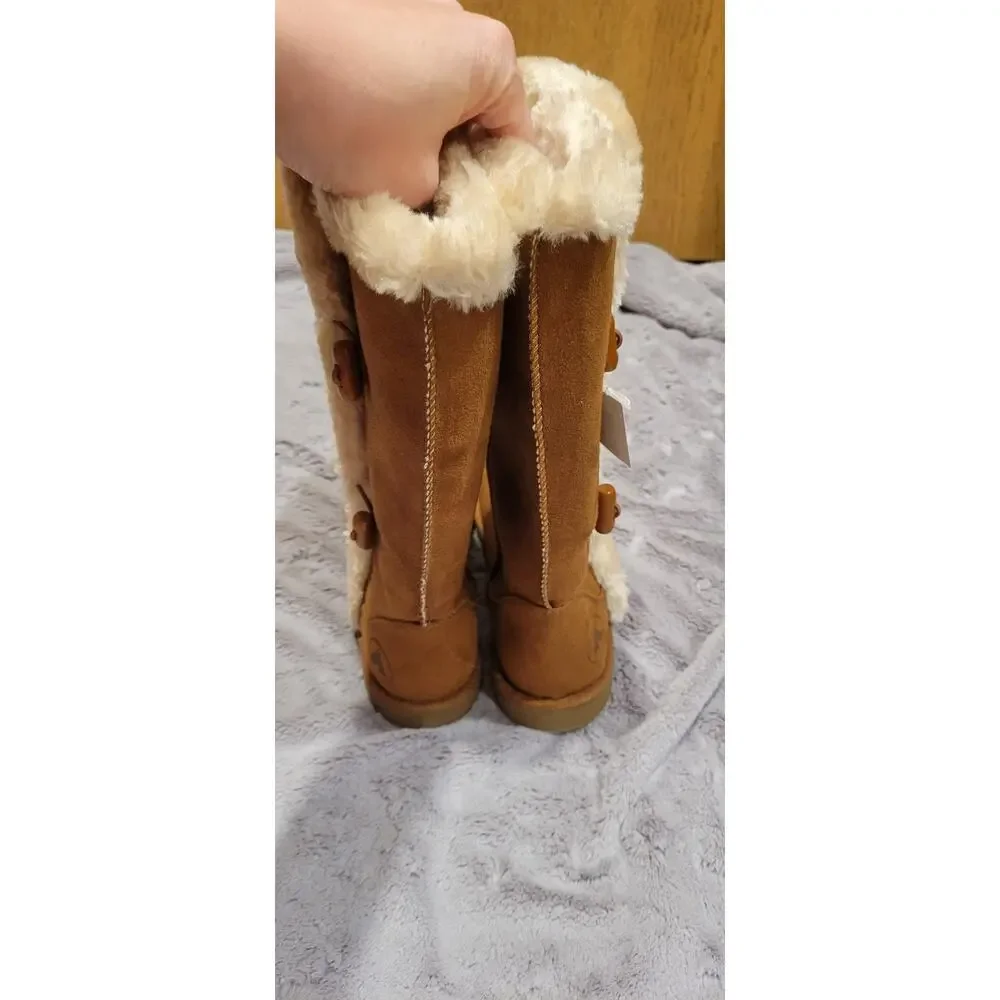 Airwalk Brown Faux Suede Fur Lined Toggle Winter Boots Girls 5 Cozy Y2K Snow NWT